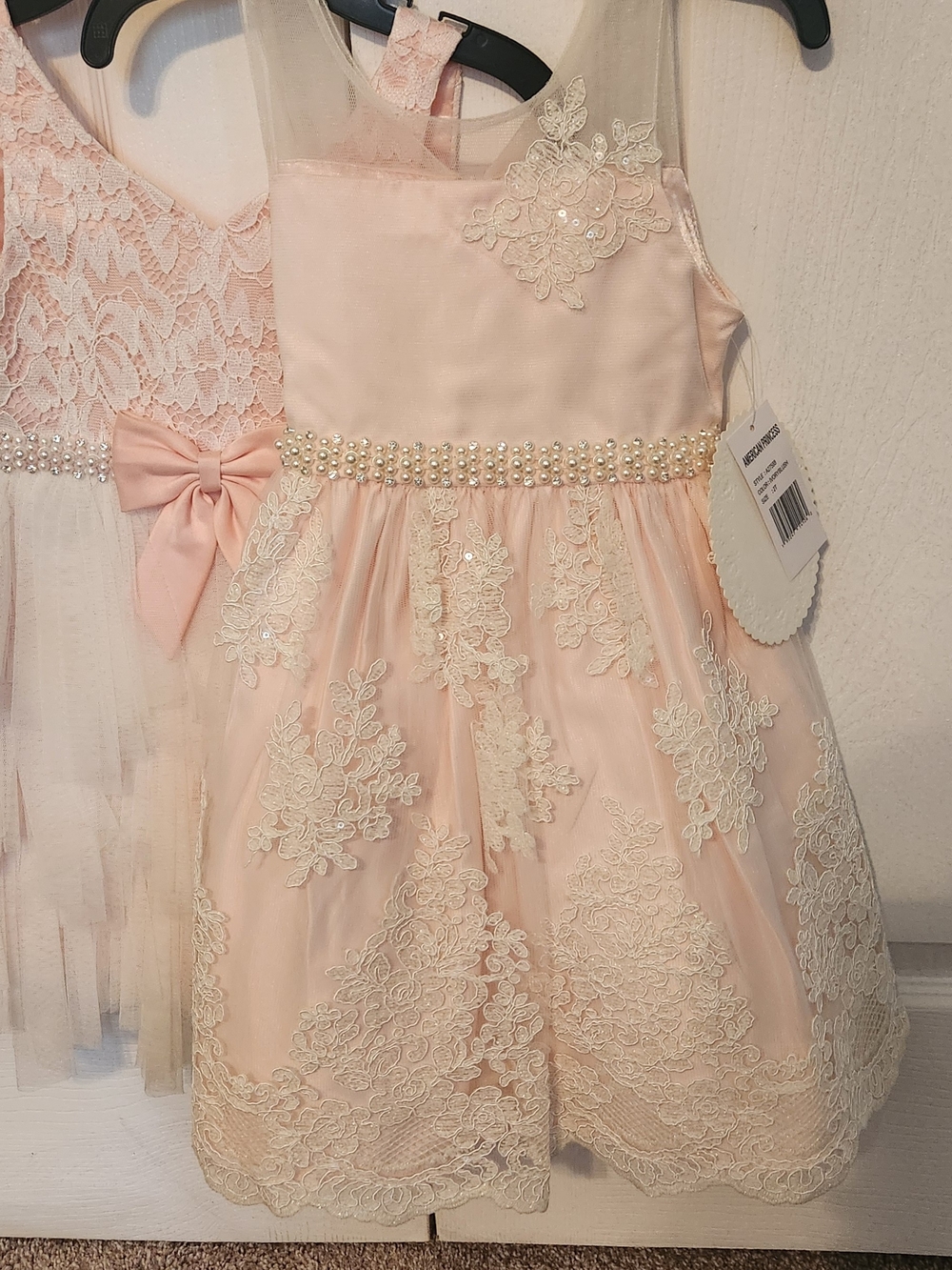 American Princess Blush Pink Lace & Pearl Waistball Dress